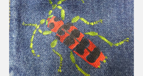 ステンシルワークショップカミキリムシジーンズ転写